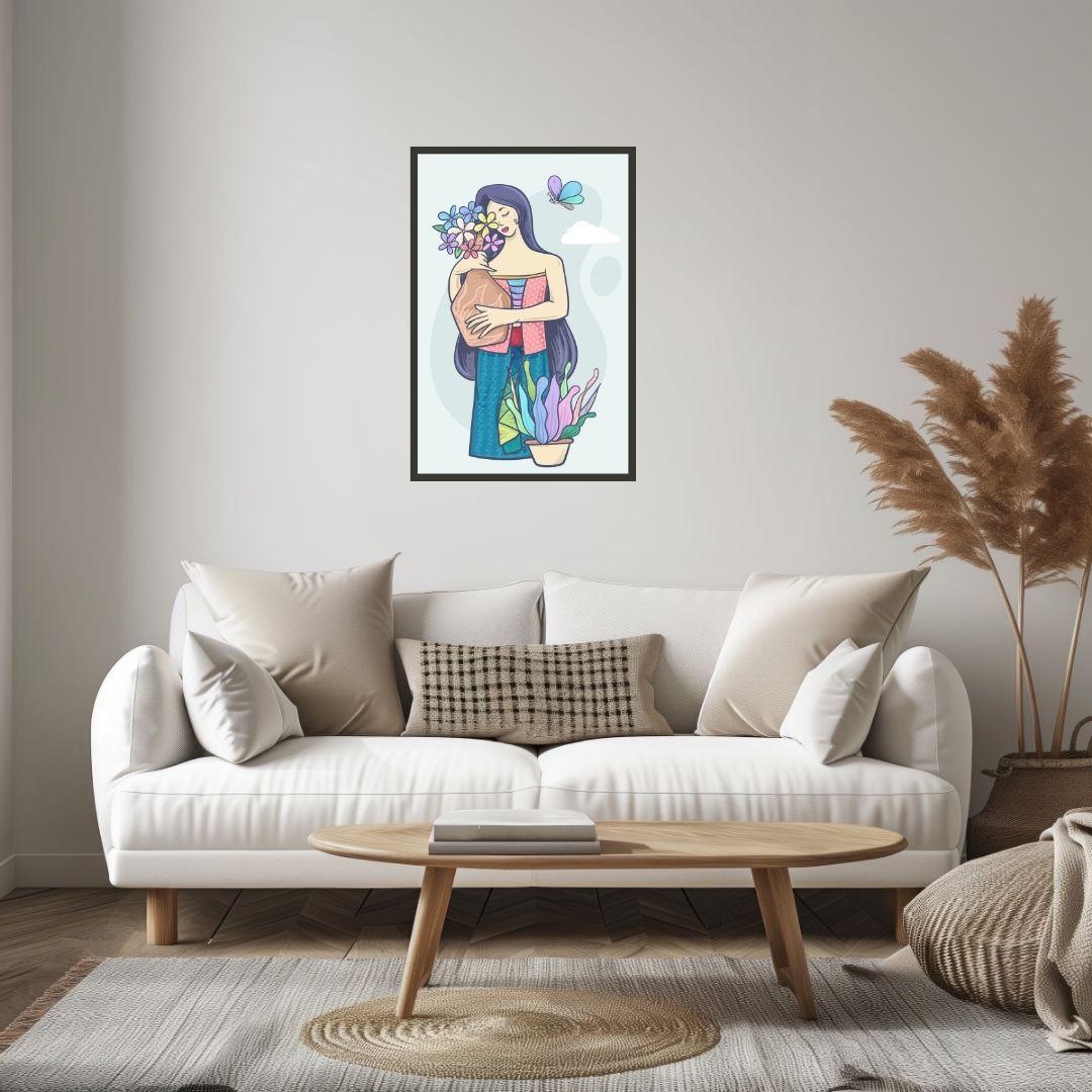 Woman with Butterfly &amp; Flower Vase Wall Art