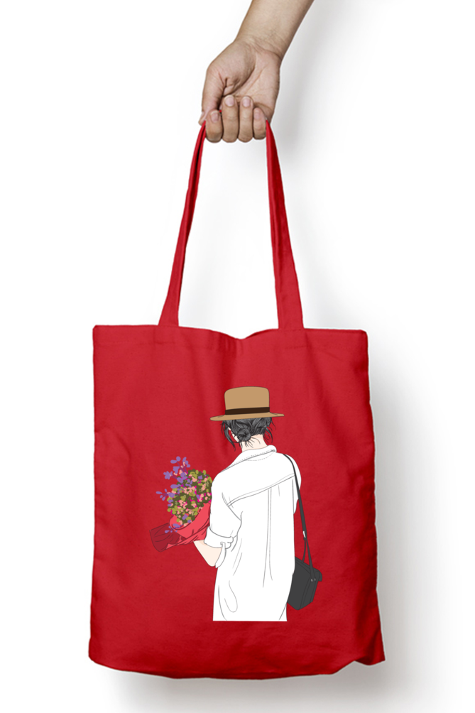 Beautiful Woman holding flower Tote Bags with Zipper