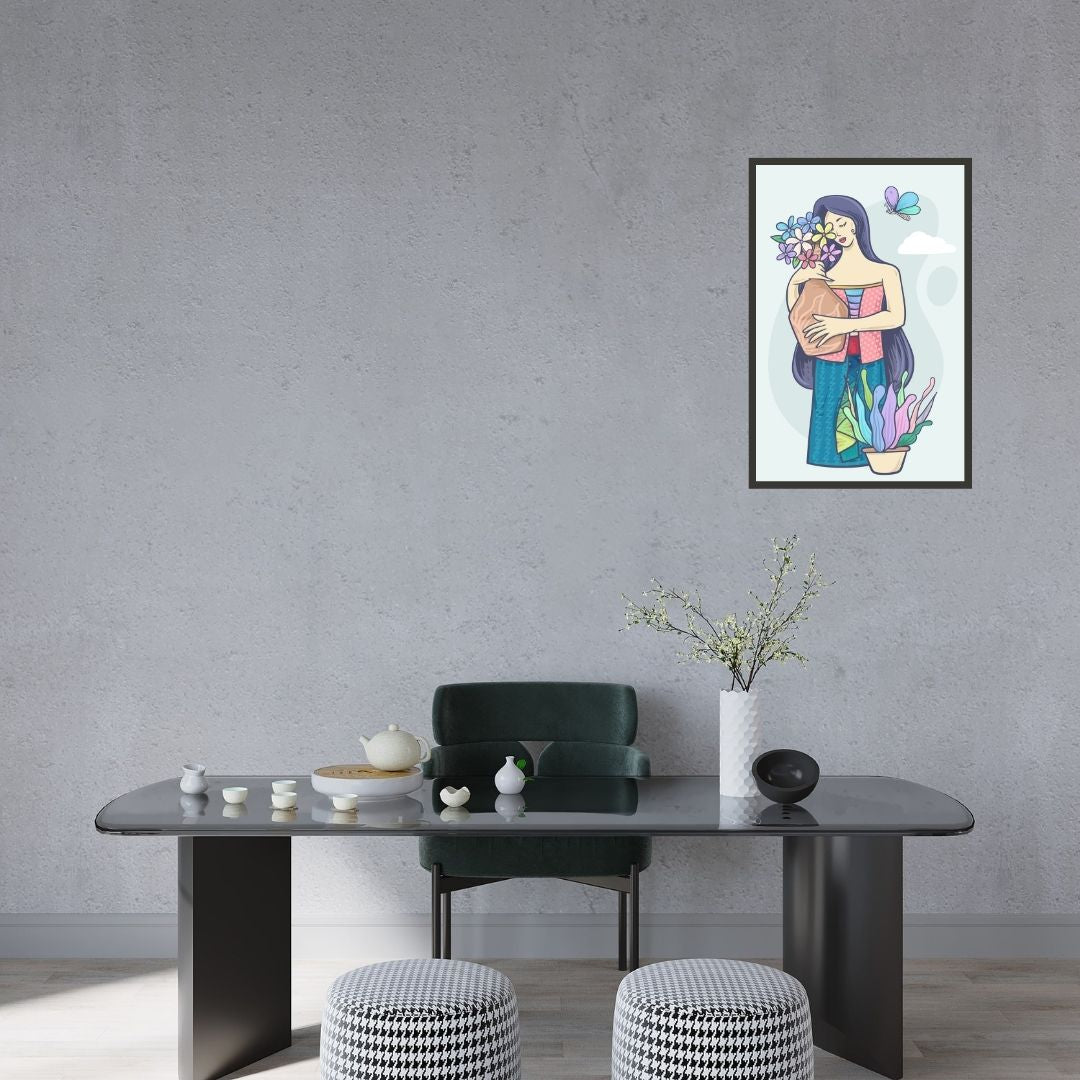 Woman with Butterfly &amp; Flower Vase Wall Art