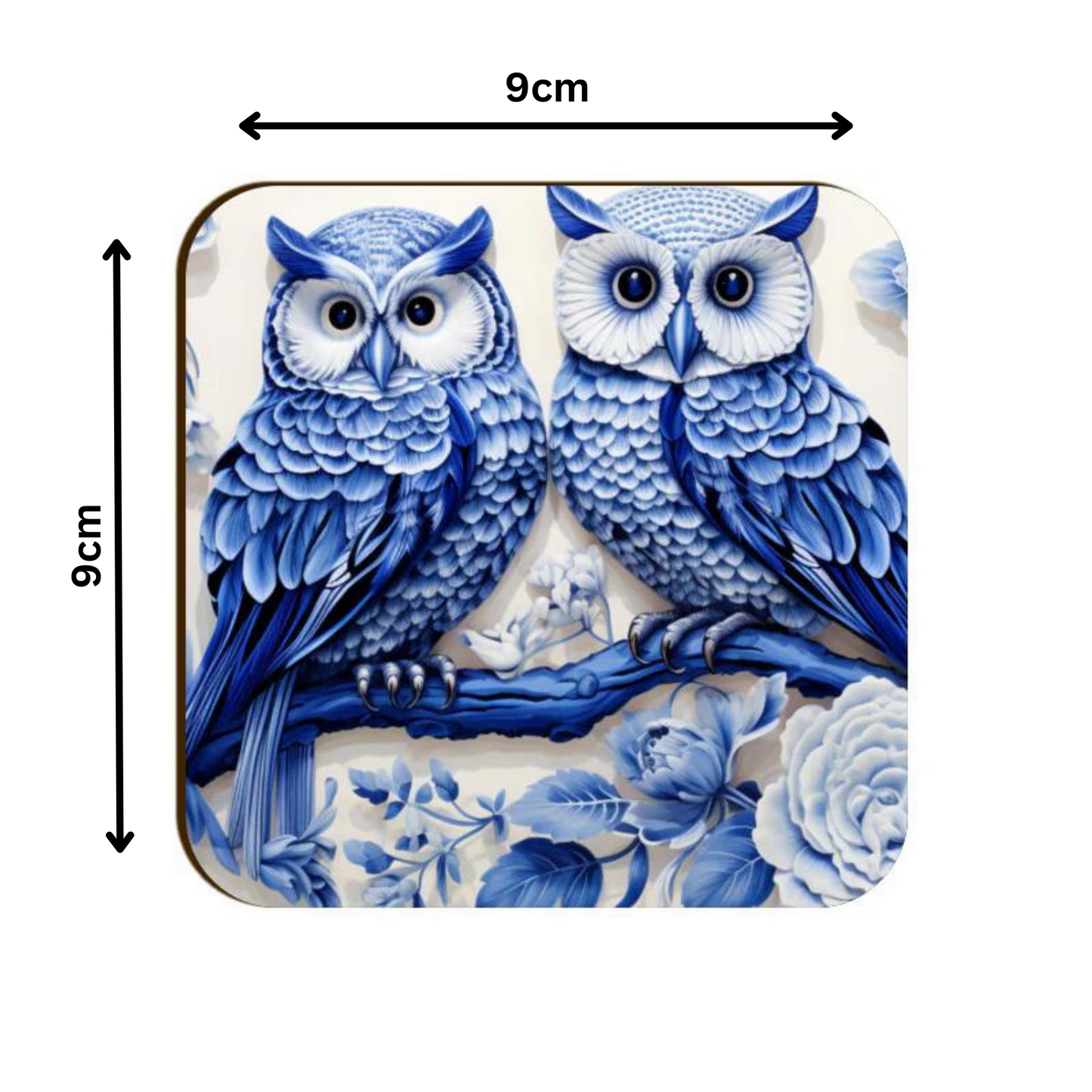 White and Blue Owls Square Coaster