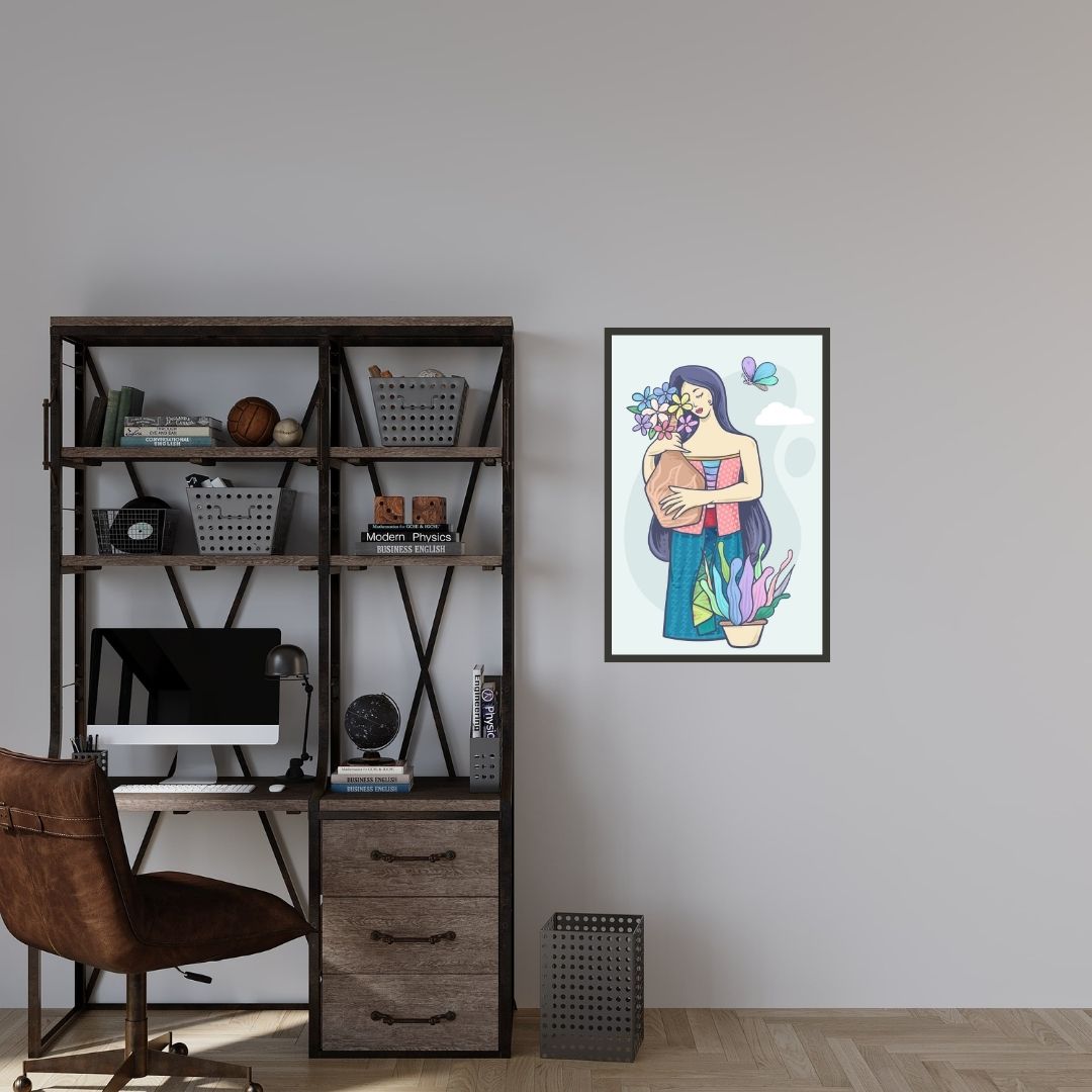 Woman with Butterfly &amp; Flower Vase Wall Art