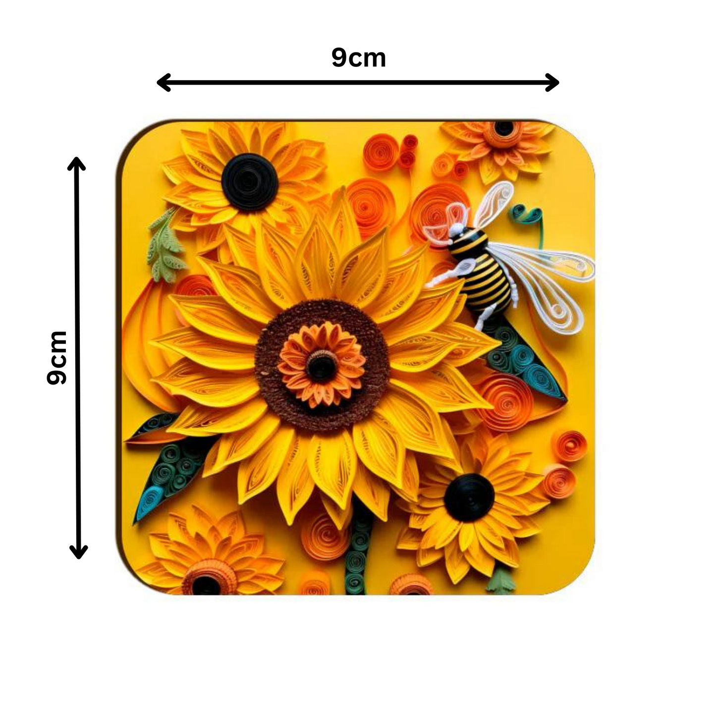 Bee and Sunflower 3d Square Coaster