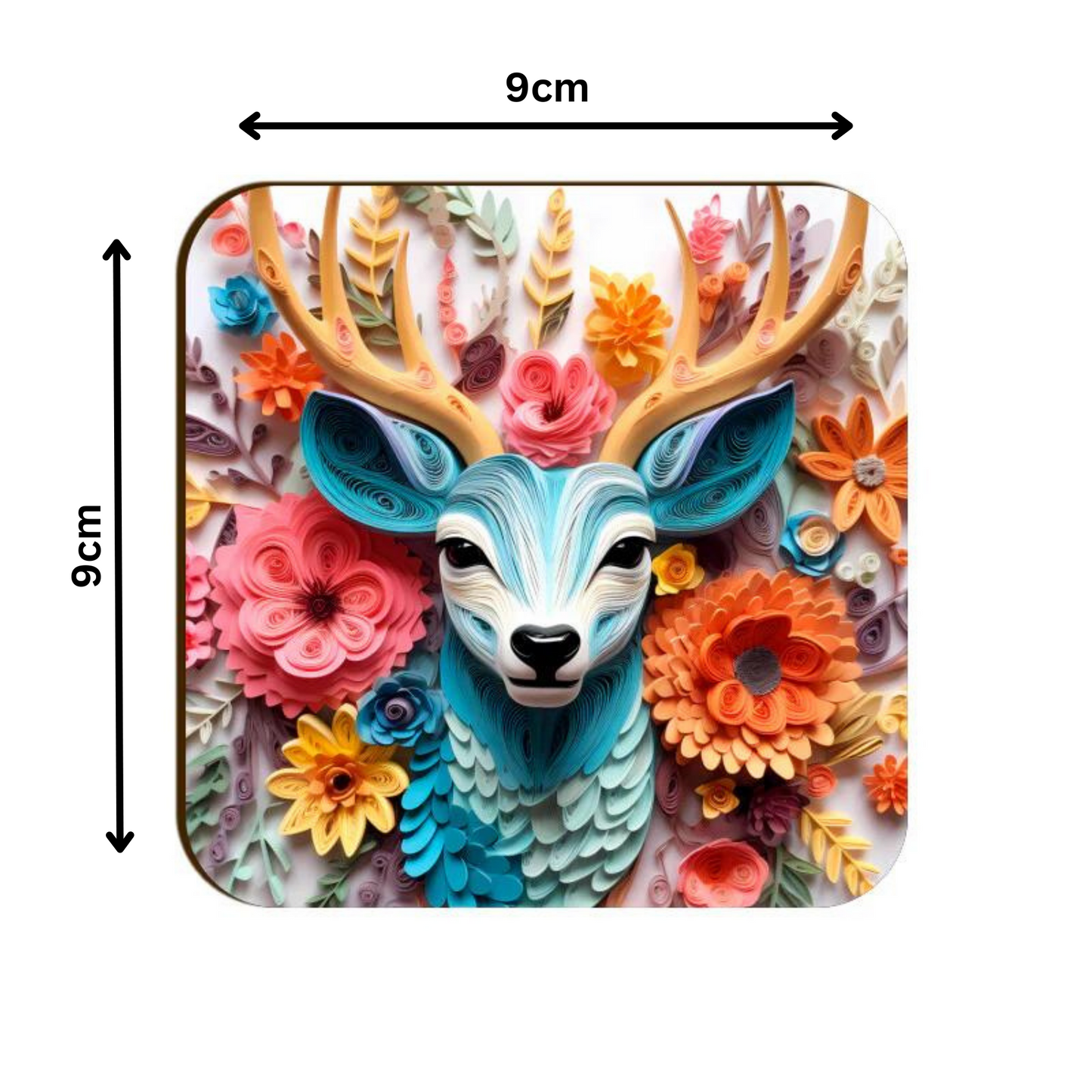 3D Floral Deer Square Coaster