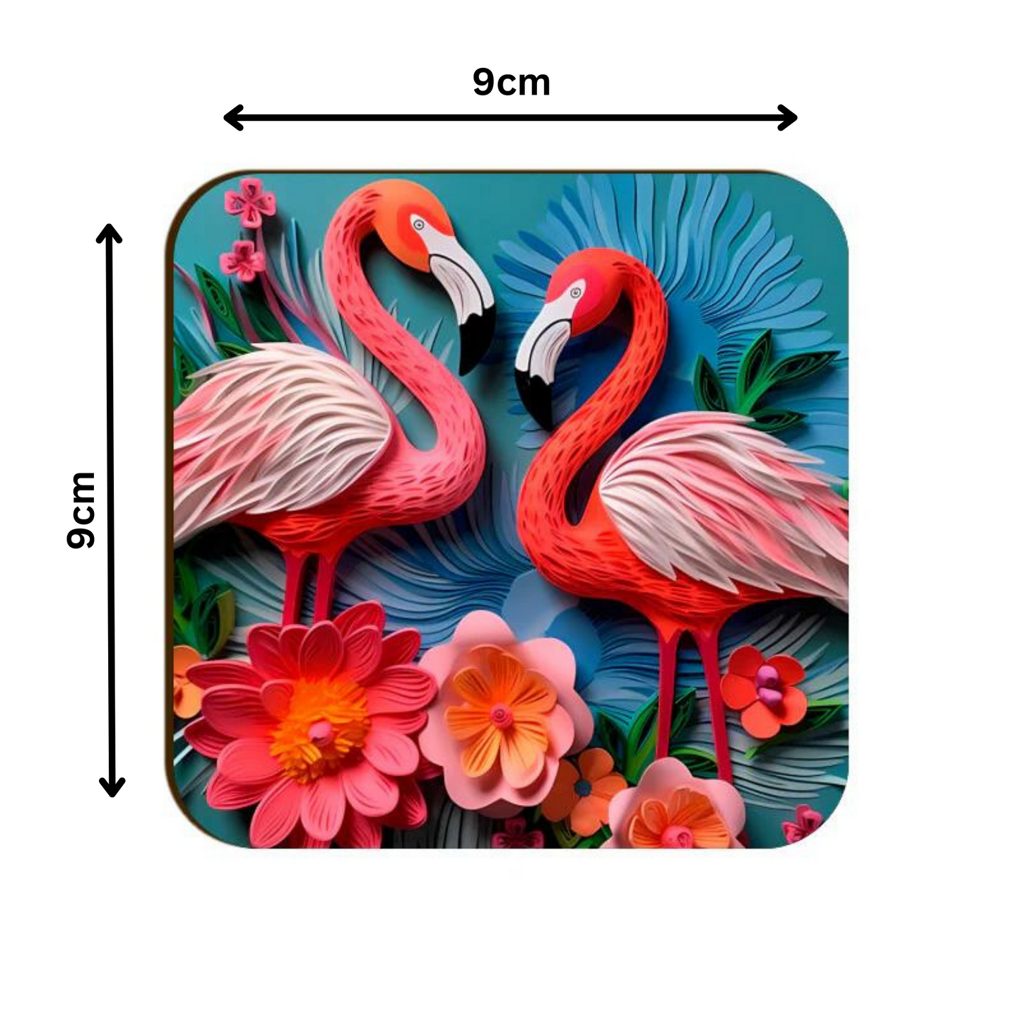 3d Flamingo Flower Square Coaster