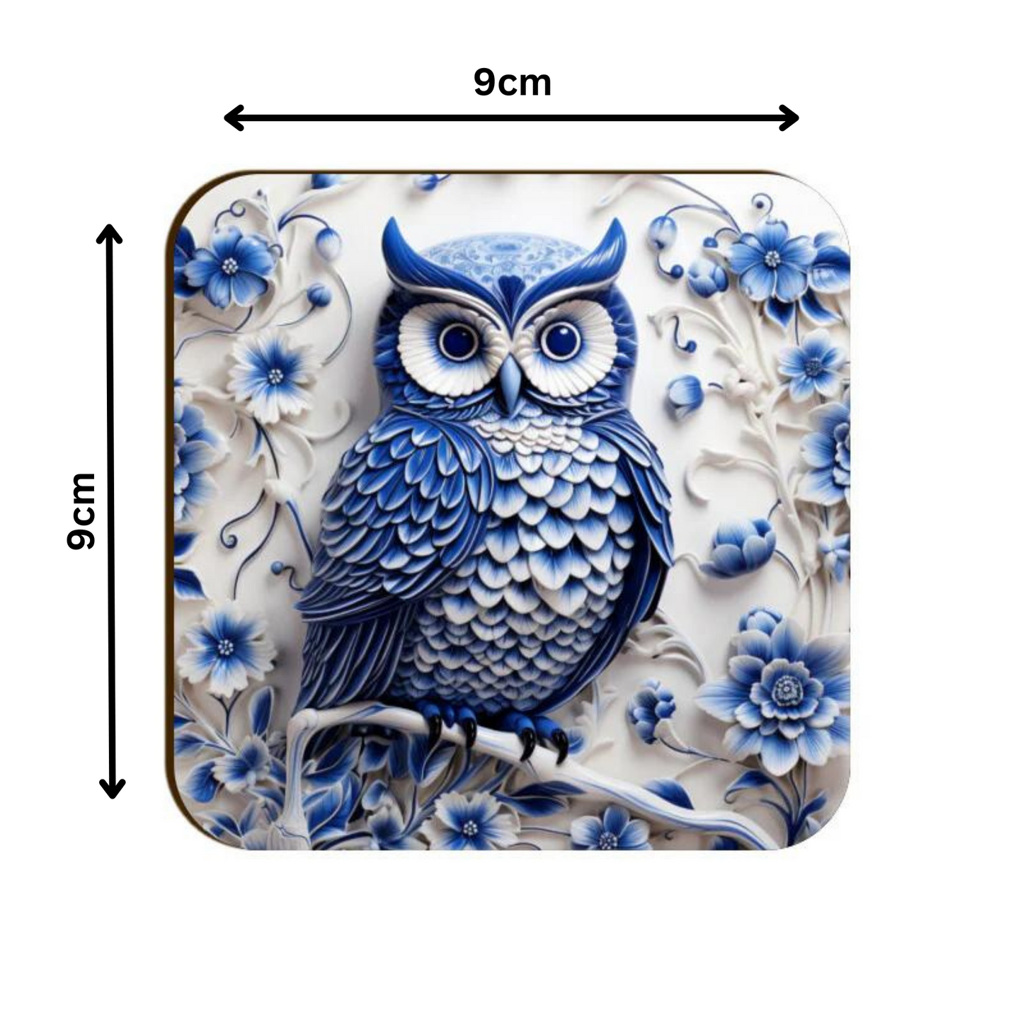 White and Blue Owls Square Coaster