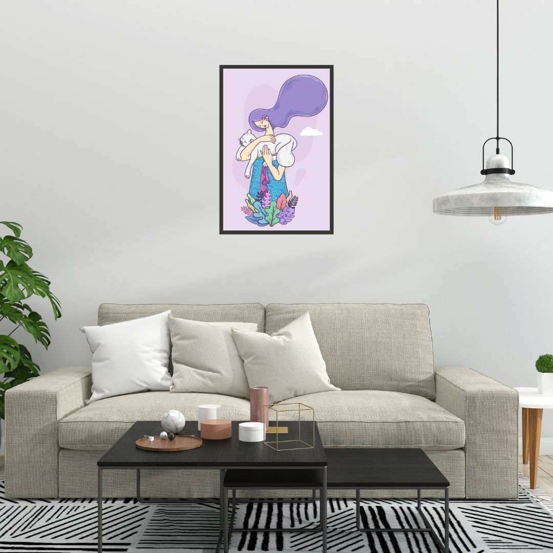 Woman with White Cat Wall Art