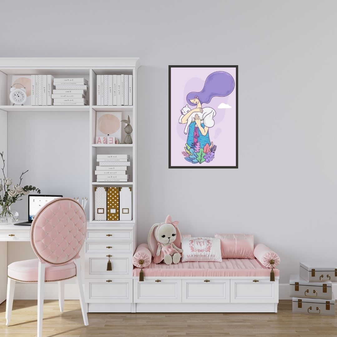 Woman with White Cat Wall Art