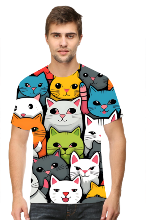 Cat Faces Cartoon All-Over Printed T-Shirts