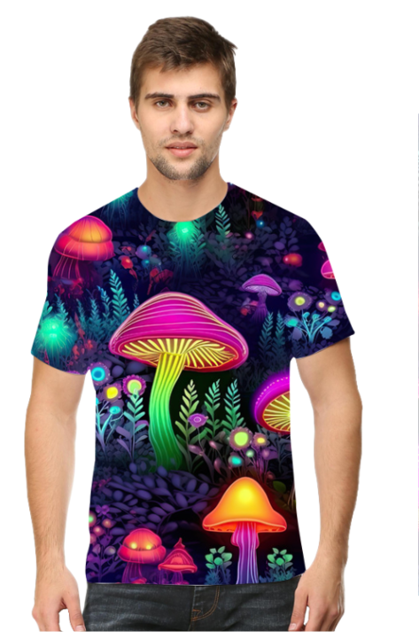 Neon Mushroom All-Over Printed T-Shirts