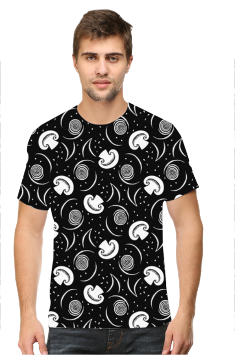 Black and White Mushroom All Over Printed T-Shirts