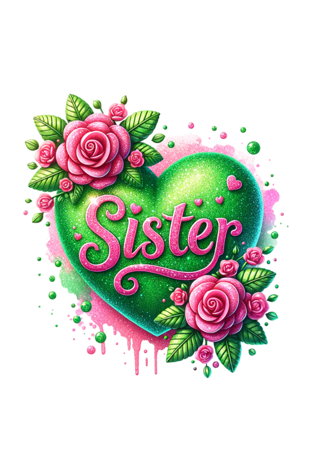 Sister Green Heart and Pink Roses- Tote Bags with Zipper
