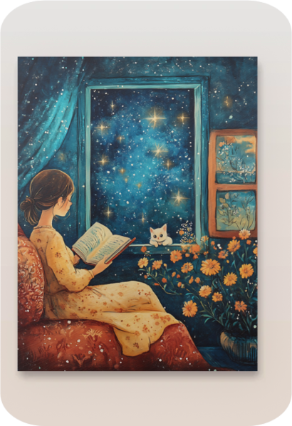 Metal poster - Cute girl reading a book with her cat