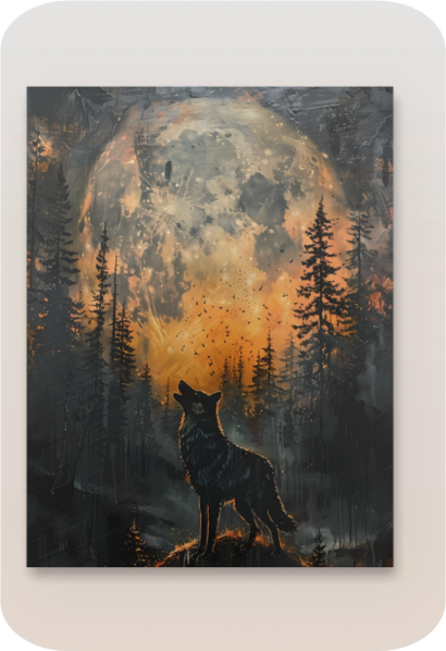 Metal Poster - Lonely Wolf at night