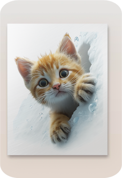 Metal poster - cute kitten peeking from snow