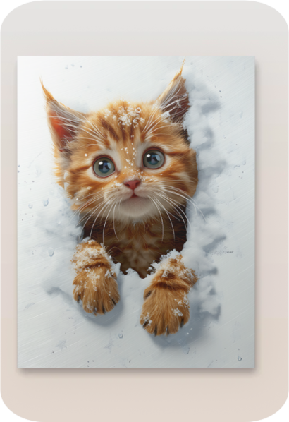 Metal poster - cute kitten peeking from snow