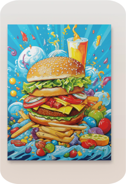 Metal Poster - Cartoon FastFood Meal with Burger