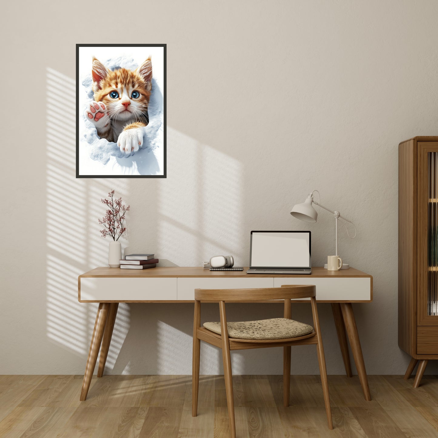 Cute Kitten Peeking from Snow Wall Art