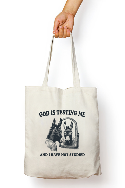 God is Testing Me Donkey in Mirror Black - Tote Bags with Zipper