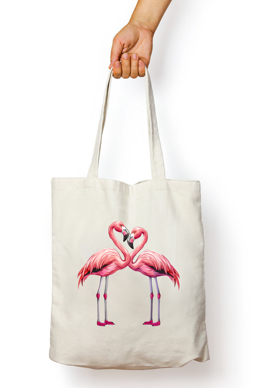 Flamingo Valentine Couple Tote Bags with Zipper