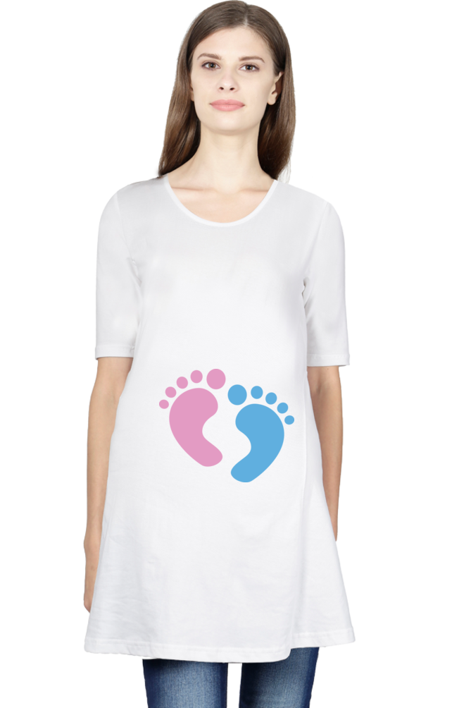 Maternity Half Sleeve T-Shirt with Baby Feet Design
