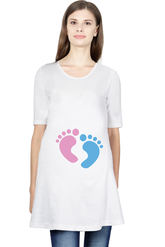 Maternity Half Sleeve T-Shirt with Baby Feet Design