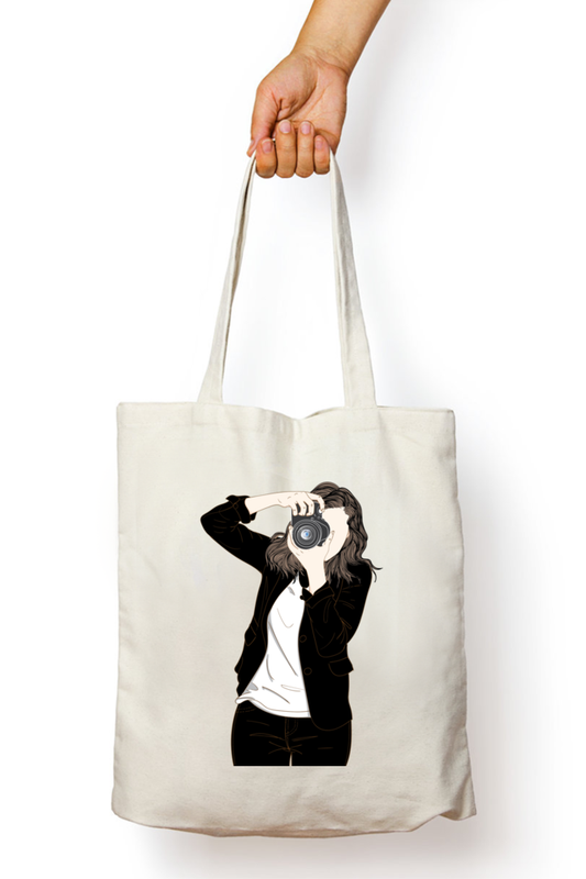 Beautiful Woman Photographer Tote Bags with Zipper
