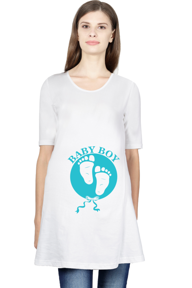 Maternity Half Sleeve T-Shirt with Baby Boy Bow Footprint Design