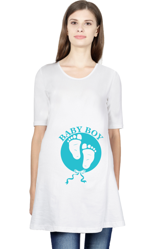 Maternity Half Sleeve T-Shirt with Baby Boy Bow Footprint Design