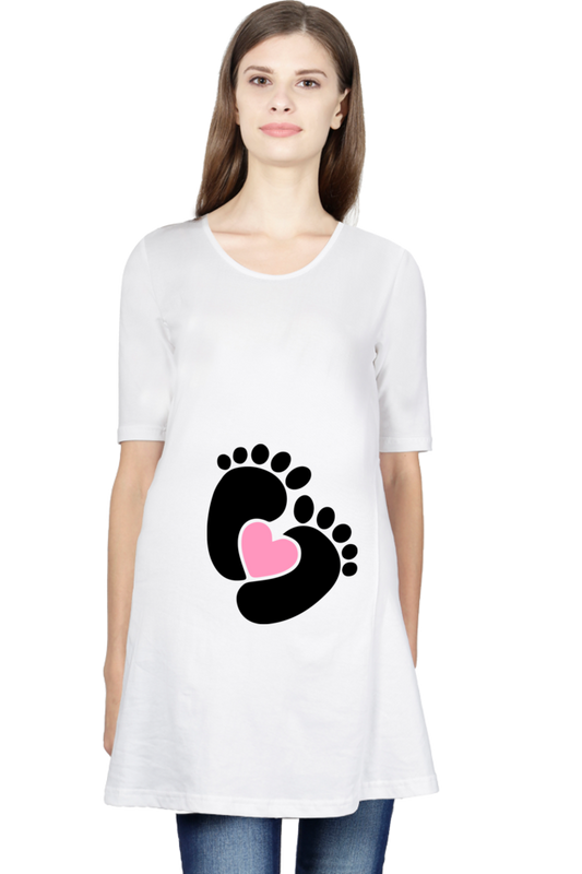 Maternity Half Sleeve T-Shirt with Baby Footprint Heart Design