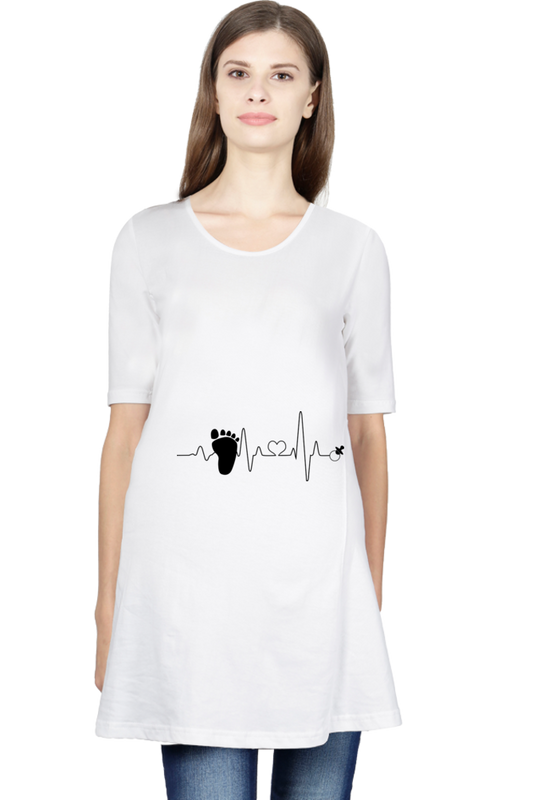 Maternity Half Sleeve T-Shirt with Baby Footprint Heartbeat Design