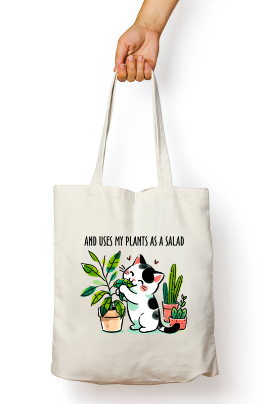 Cat - Uses my plants as a Salad - Tote Bags with Zipper