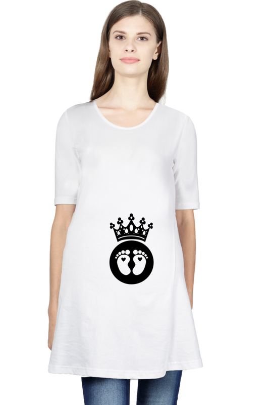 Maternity Half Sleeve T-Shirt with Baby Footprint Crown Design