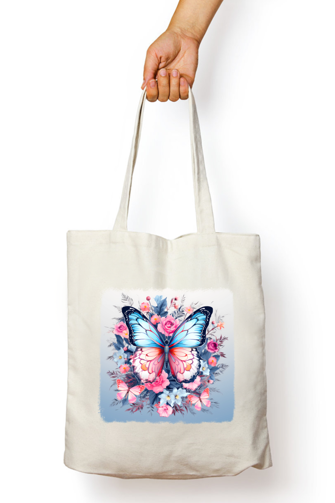 Butterfly with Flower Tote Bags with Zipper
