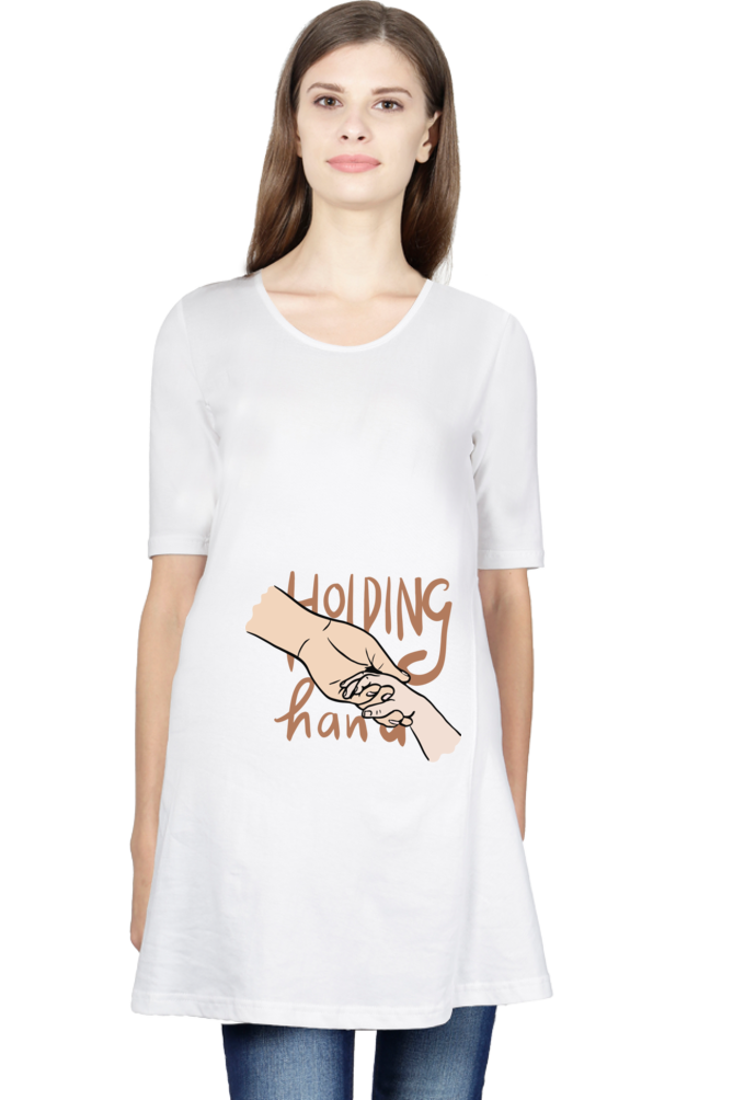 Maternity Half Sleeve T-Shirt with Mother and Baby Holding Hands Design