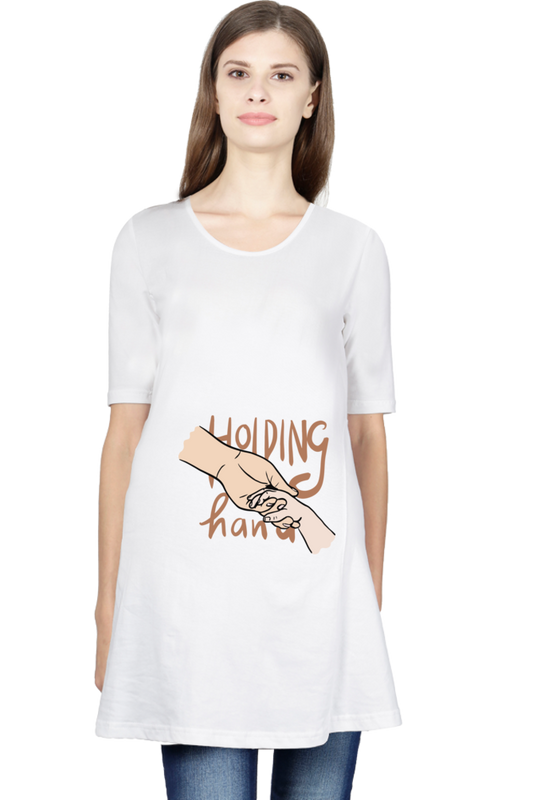 Maternity Half Sleeve T-Shirt with Mother and Baby Holding Hands Design