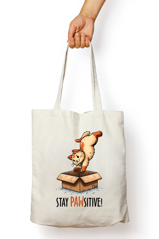 Cat Stay Pawsitive! - Tote Bags with Zipper