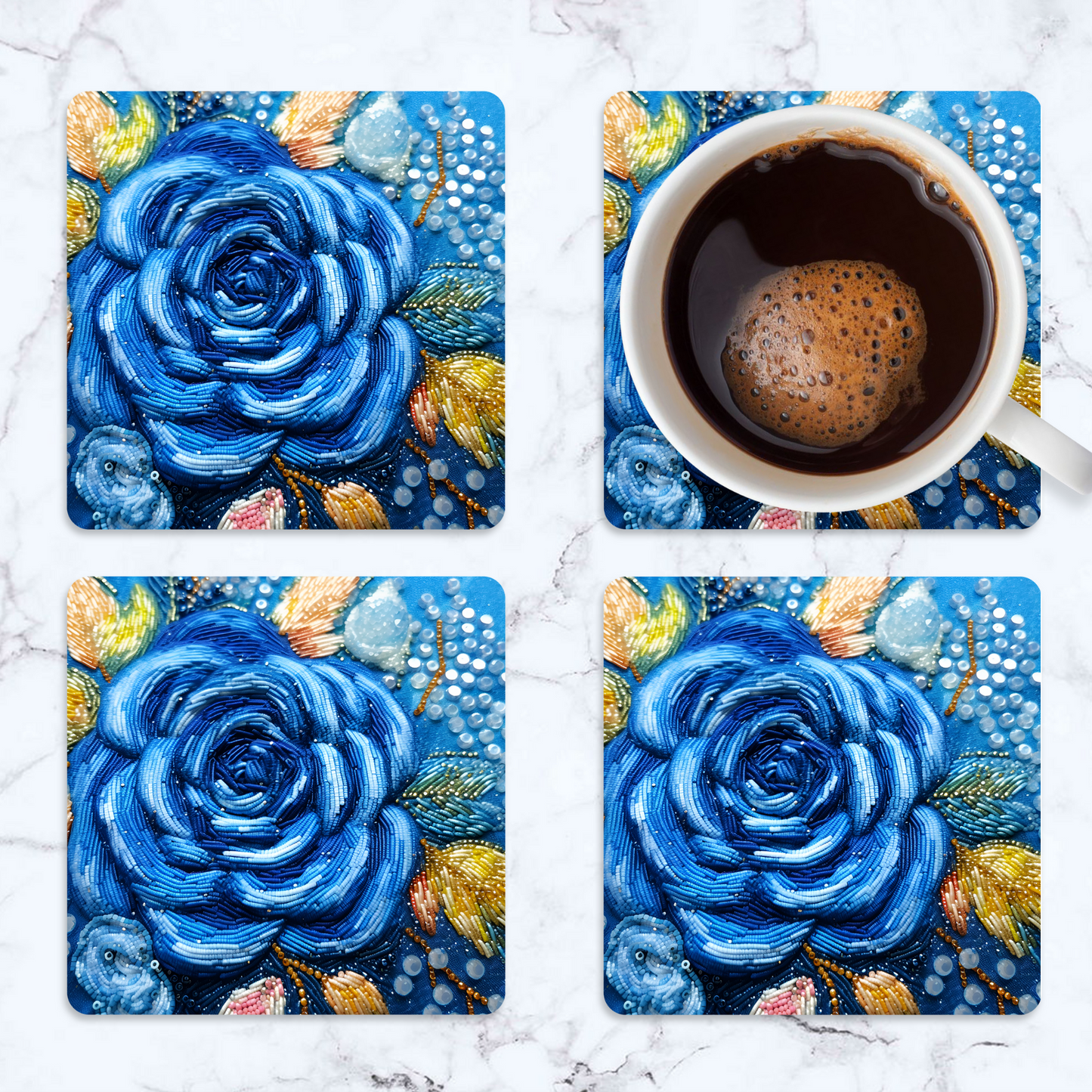 3D flowers Embroidery Design Square Coaster