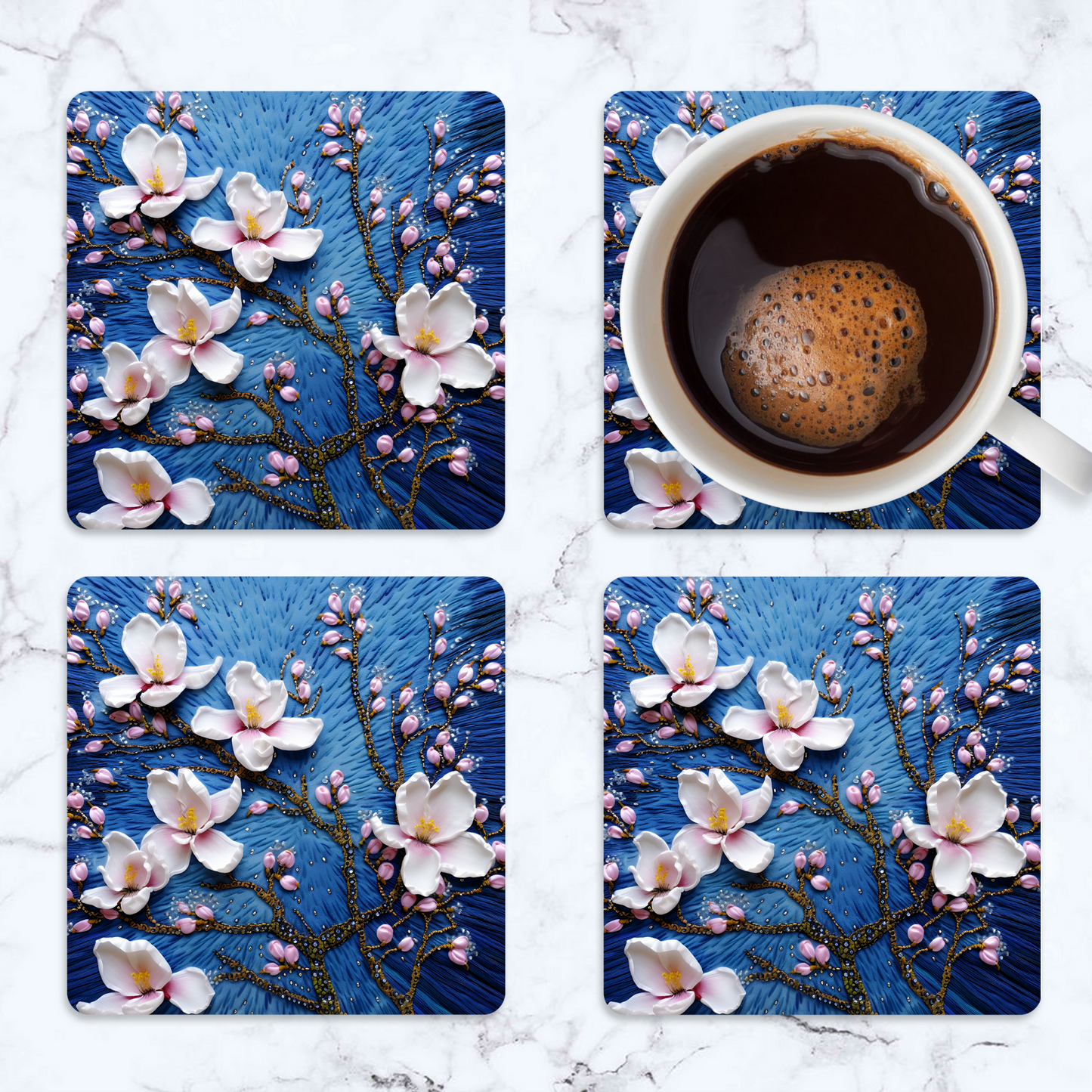 3D flowers Embroidery Design Square Coaster