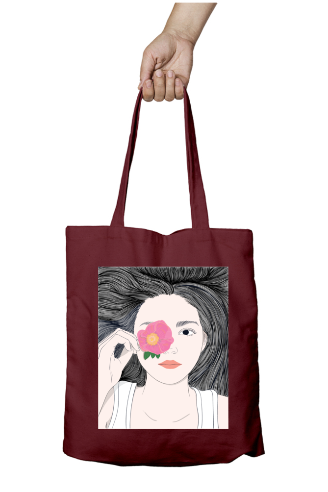 Beautiful girl with long hair and flower Tote Bags with Zipper