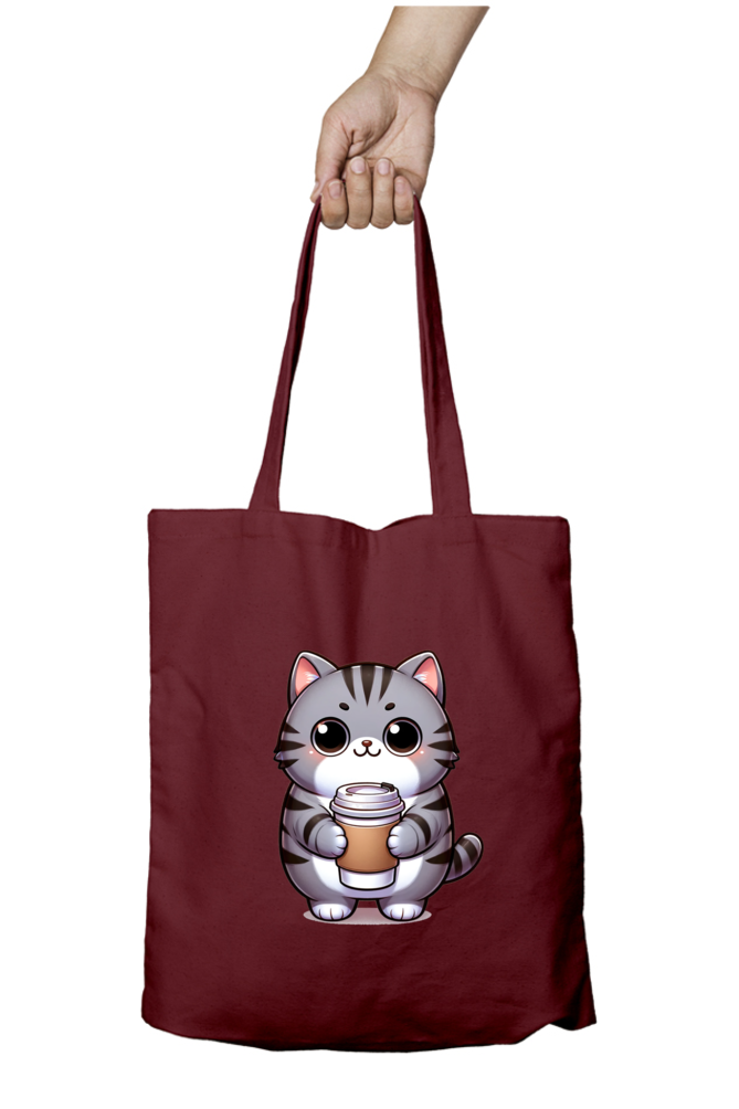 Cute Cat with Coffee Tote Bags with Zipper