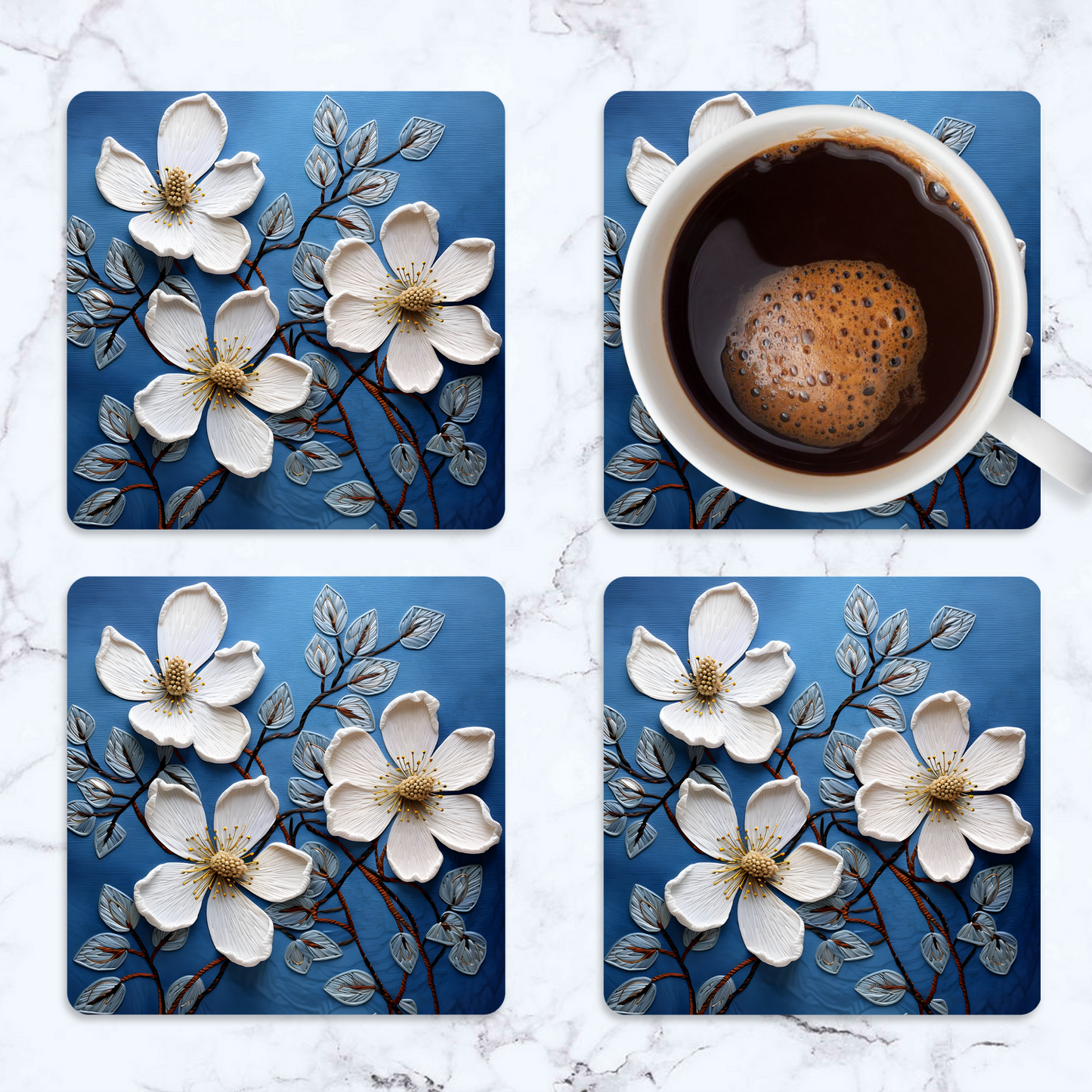 3D flowers Embroidery Design Square Coaster