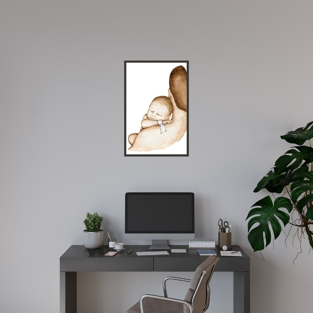 Daddy and Newborn Baby One Line Art