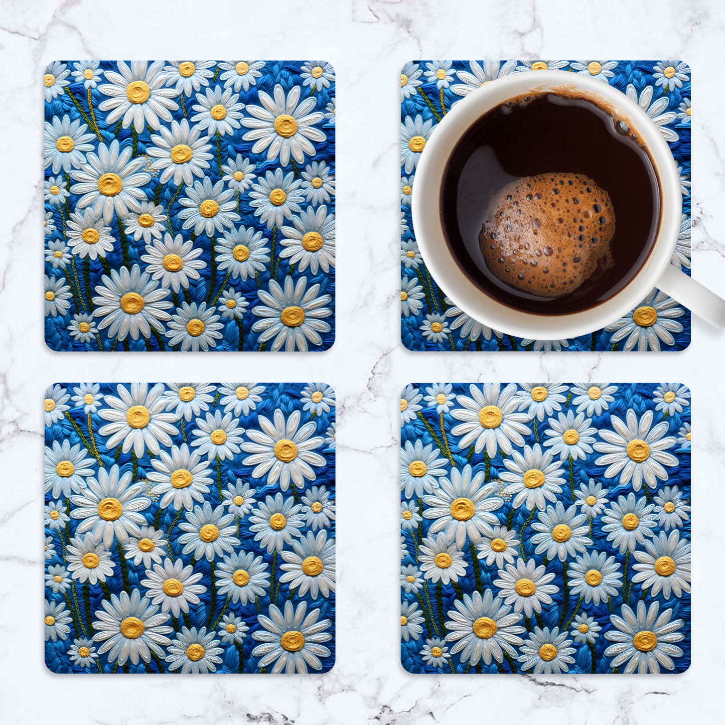 3D flowers Embroidery Design Square Coaster