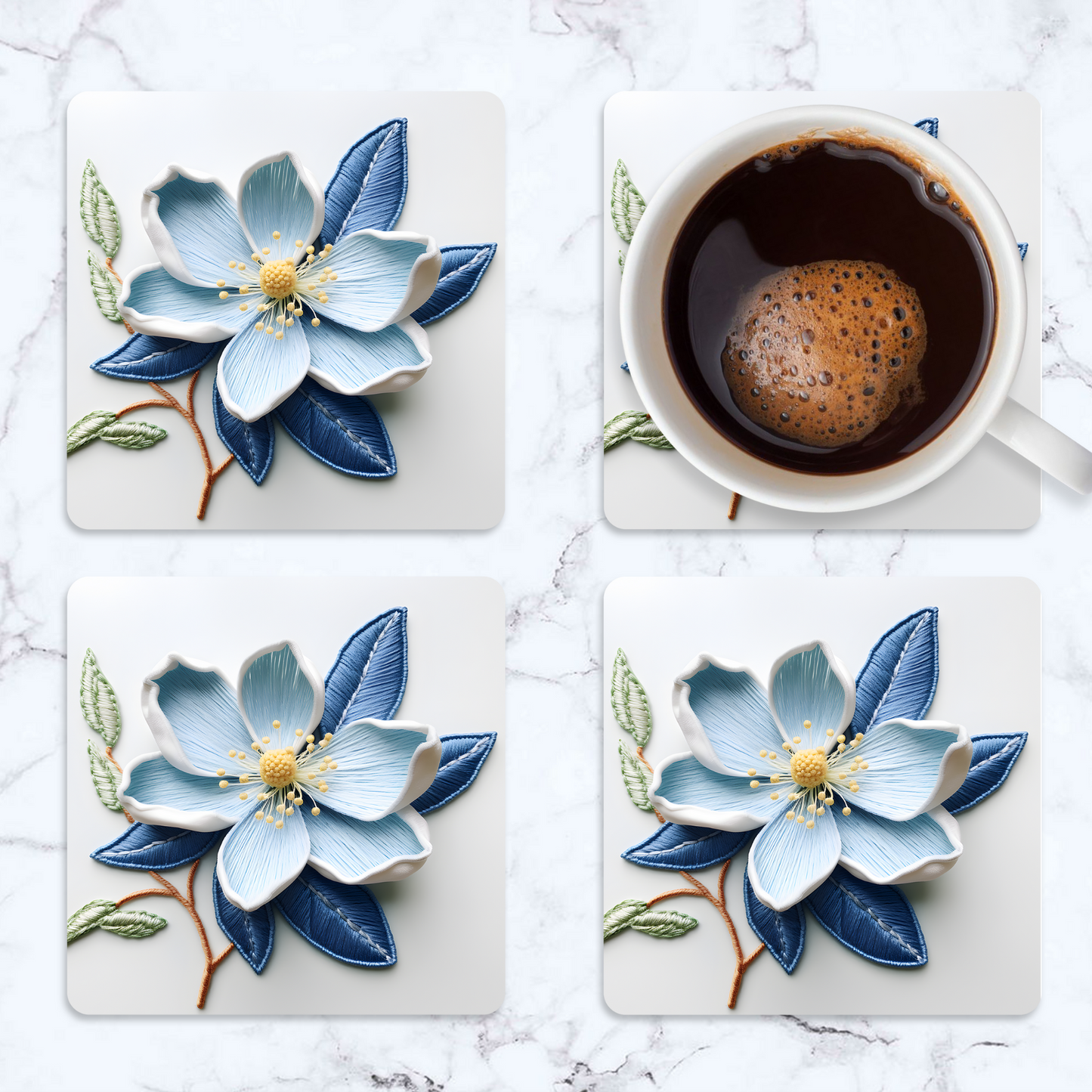 3D flowers Embroidery Design Square Coaster