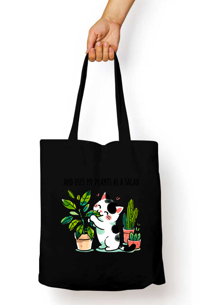 Cat - Uses my plants as a Salad - Tote Bags with Zipper