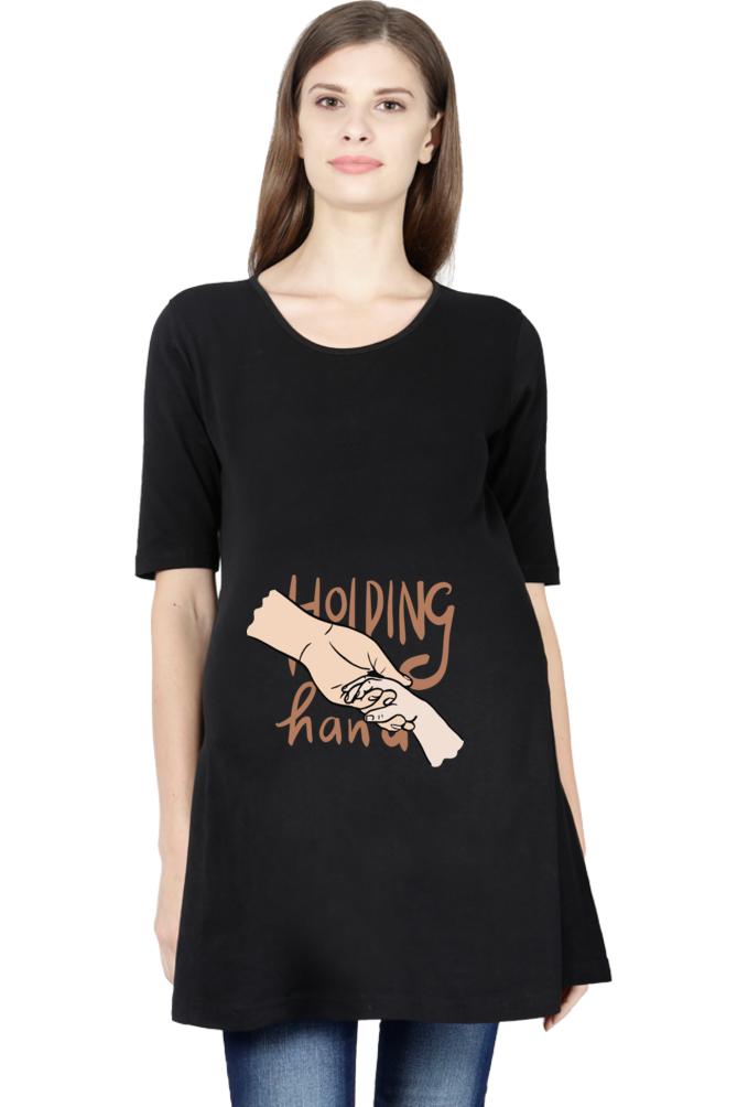 Maternity Half Sleeve T-Shirt with Mother and Baby Holding Hands Design