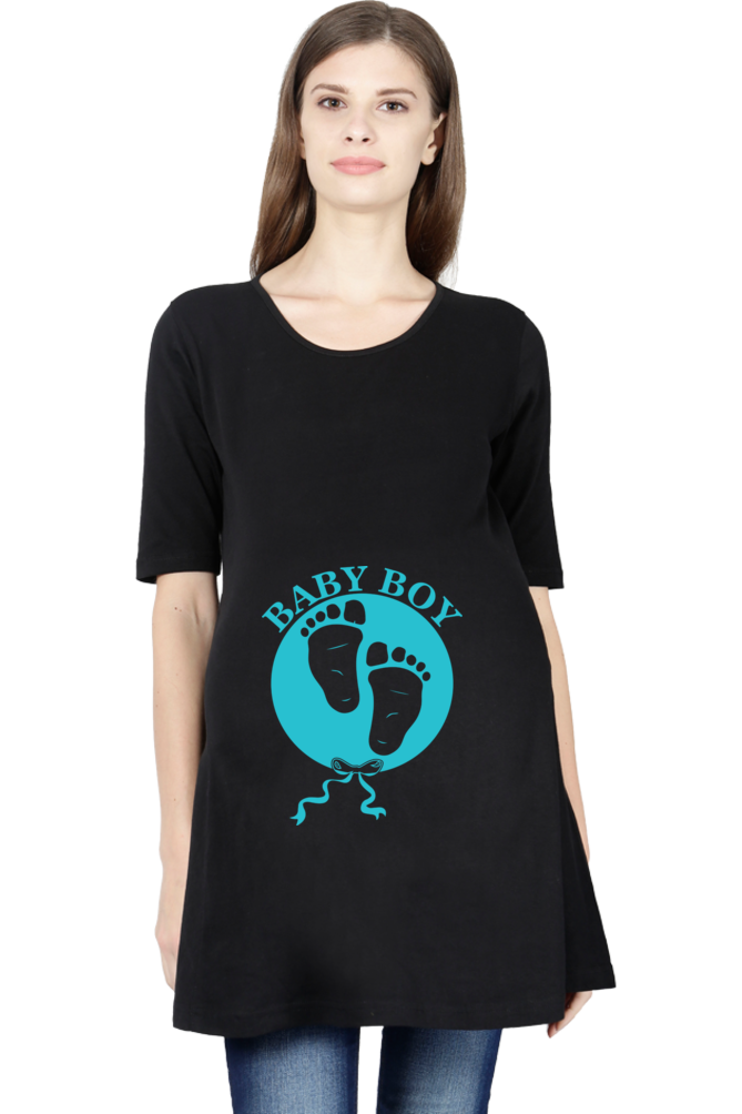 Maternity Half Sleeve T-Shirt with Baby Boy Bow Footprint Design