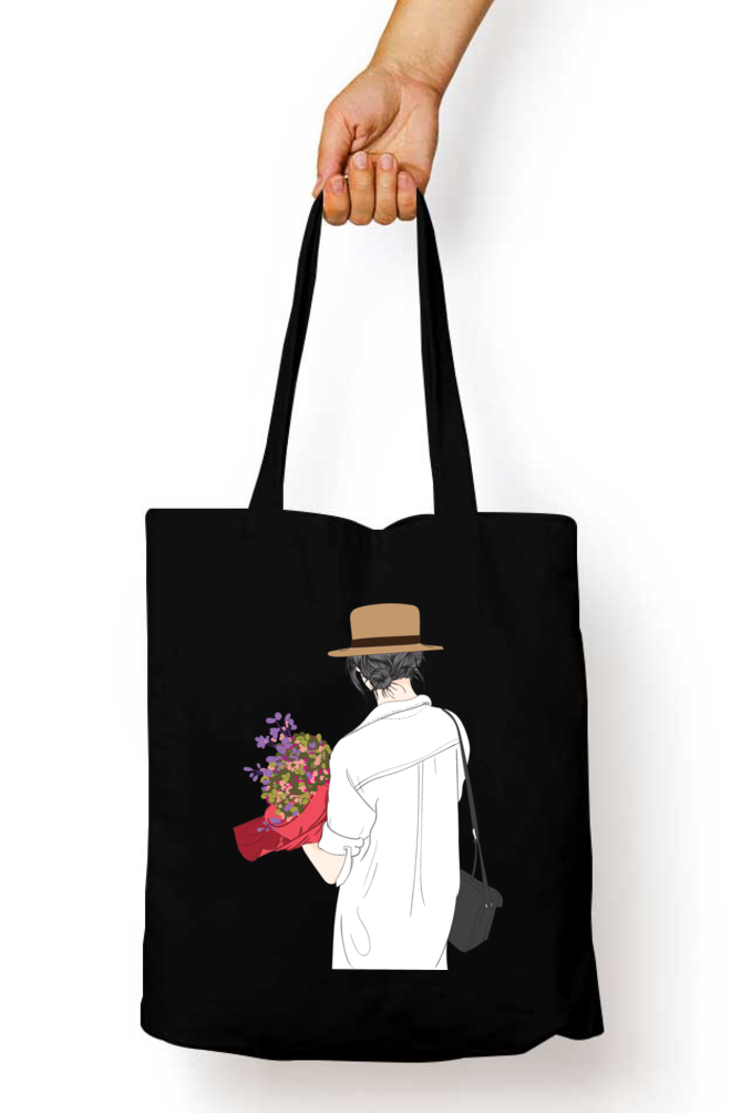 Beautiful Woman holding flower Tote Bags with Zipper