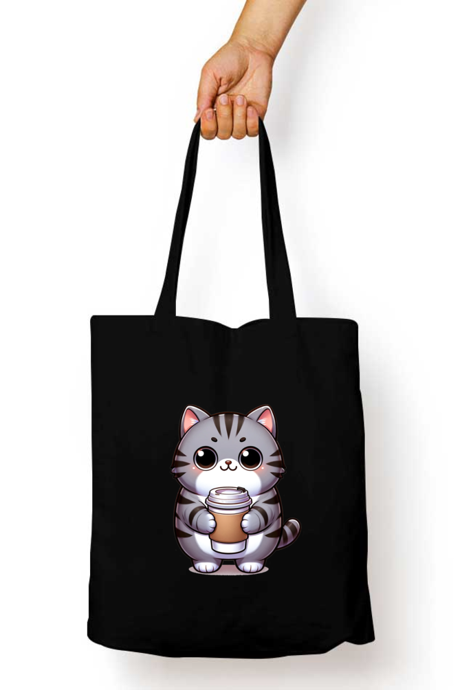 Cute Cat with Coffee Tote Bags with Zipper