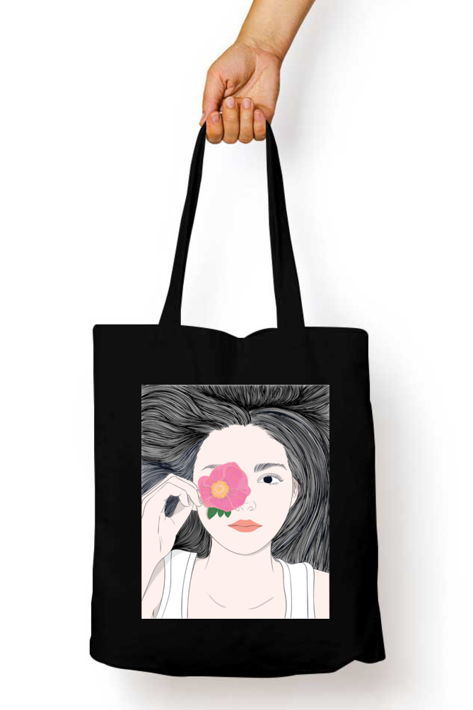 Beautiful girl with long hair and flower Tote Bags with Zipper